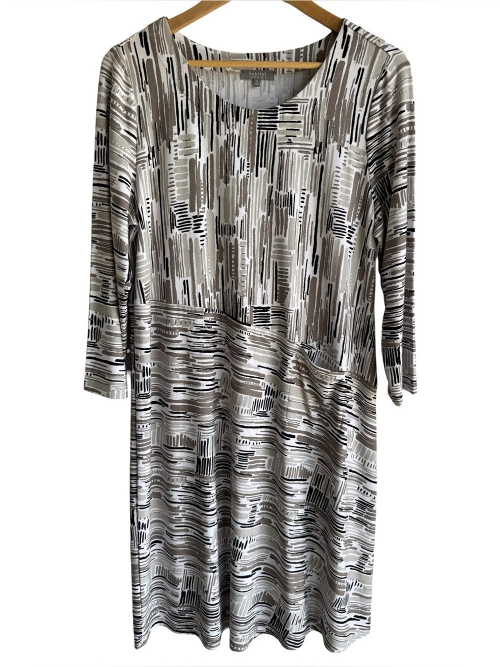 Habitat Long Sleeve Stretch Dress Sz M Neutral Relaxed Fit Capsule Versatile EUC